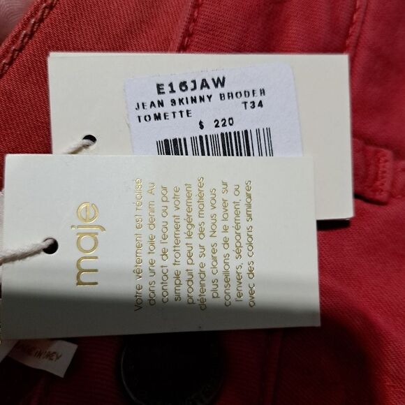 Maje Broder Tomette Skinny Jeans Size 24 Red NWT - Picture 4 of 13